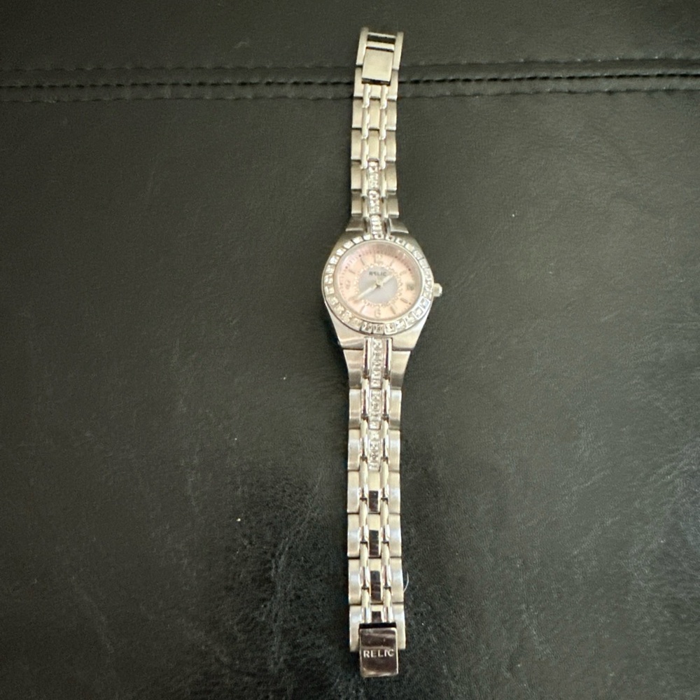 Women’s Relic Watch, Needs Battery Silver Watch with Crystal Accents